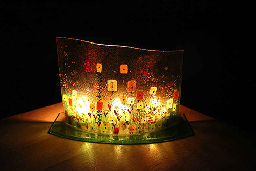 Griff Glas Tschechei, Teelichthalter Windlicht lila